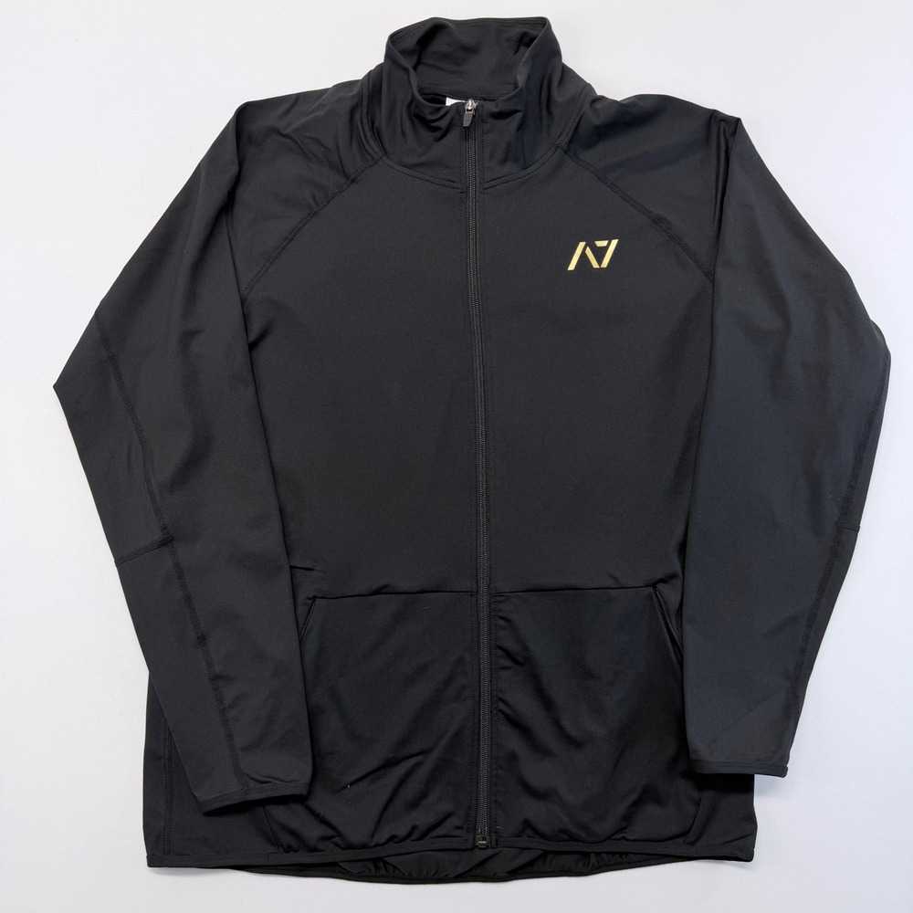 A7 Demand Greatness Mens Full Zip Track Jacket Black Gold Logo Mock Neck Gym L